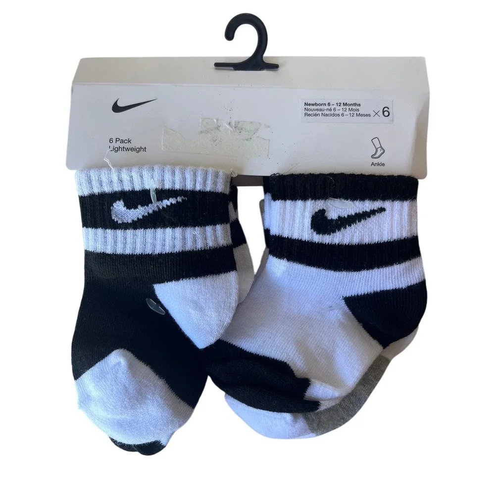 Nike Baby 6 Pack Lightweight Ankle Socks Black White Grey 6-12 Months NN0663-001